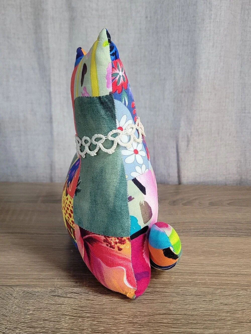 Vintage Handmade Multicolor Patchwork Cat Decorative - Home Accents 80s